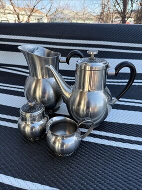 Vintage Oneida Silver-Tone Tea Set with Black Handles Custom 18/8 coffee tea